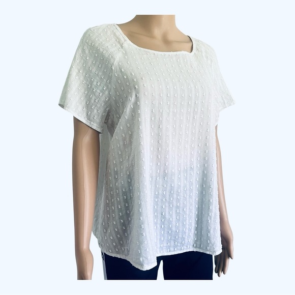SHEIN White Textured Blouse Medium square neckline short sleeves 100% cotton - Picture 3 of 12